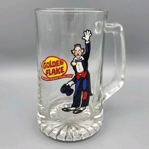 Golden Flake Iconic Clown Logo Clear Glass Beer Stein Mug 24 OZ - 1990s